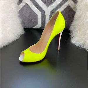 Neon Yellow/White Flo Peep Toe Pumps